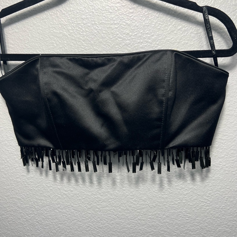 Vintage Y2K Jessica McClintock Millennium 2000 Black strapless fringe crop top - Picture 12 of 16